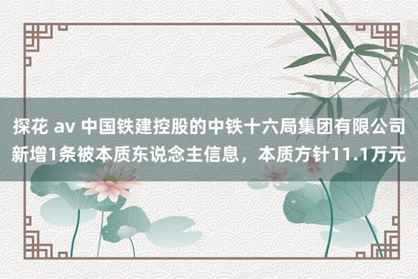 探花 av 中国铁建控股的中铁十六局集团有限公司新增1条被本质东说念主信息，本质方针11.1万元