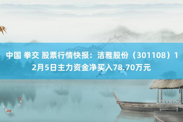 中国 拳交 股票行情快报：洁雅股份（301108）12月5日主力资金净买入78.70万元